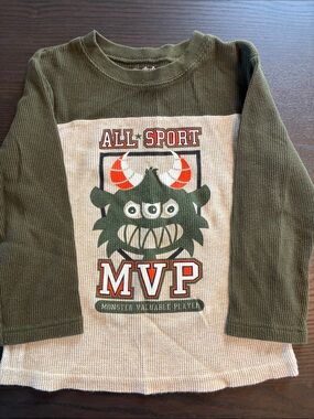 Garanimals Olive Green & Cream 'MVP' Monster Long-Sleeve Tee